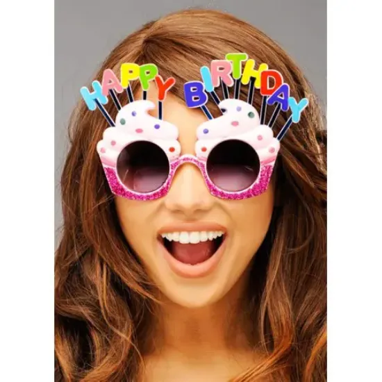 Happy Birthday Yazılı Pembe Fuşya Parti Gözlüğü resmi