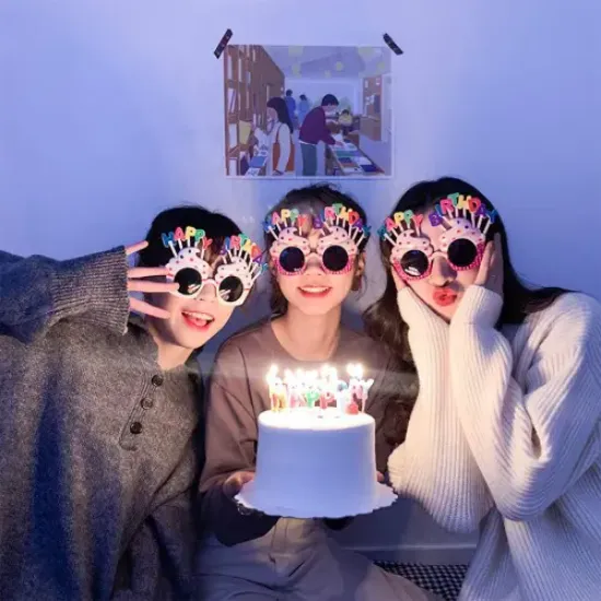 Happy Birthday Yazılı Pembe Fuşya Parti Gözlüğü resmi