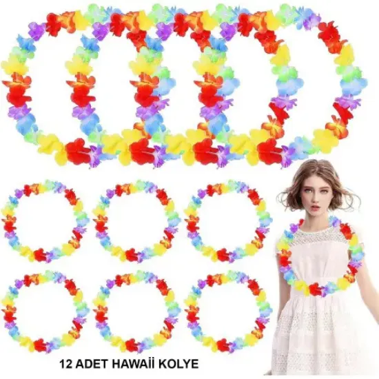 Hawaii Çiçekli Boyun Kolyesi 12 Adet resmi