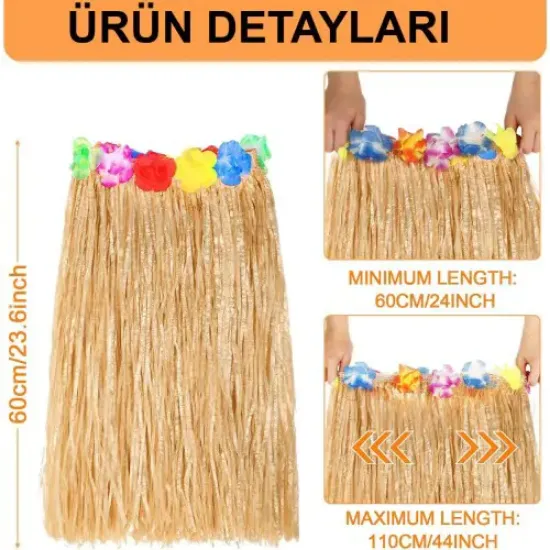 Hawaii Tarzı Hula Eteği – 60 cm Hasır Natural Etek resmi