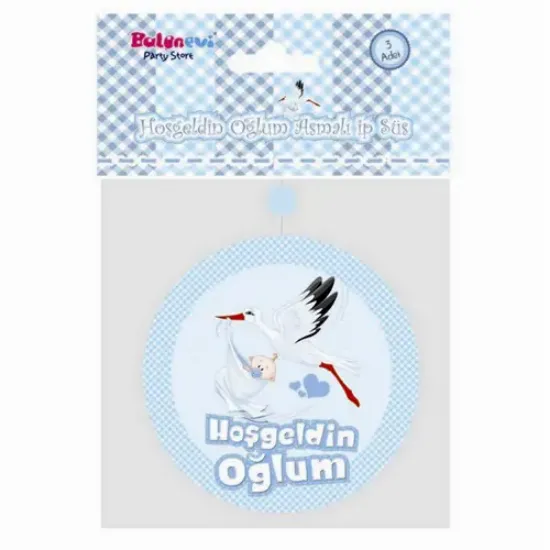 Hoşgeldin Oğlum Yazılı Baby Shower Süs 3 Adet resmi