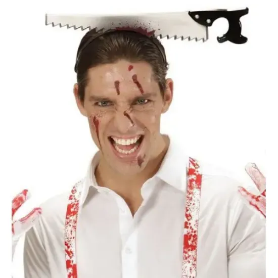 Kafaya Saplanmış Halloween Kanlı Testere Şaka Tacı  resmi