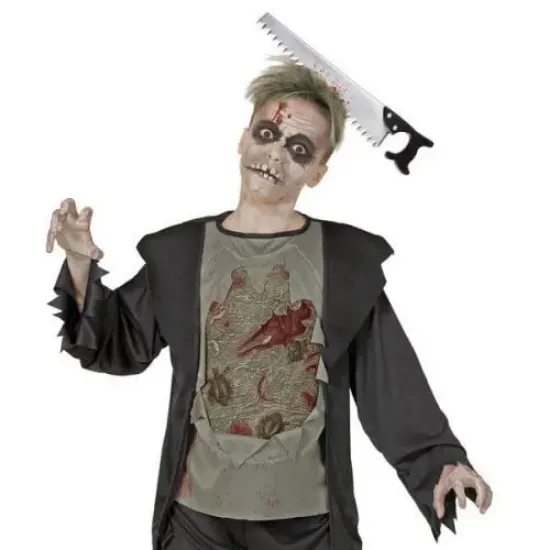 Kafaya Saplanmış Halloween Kanlı Testere Şaka Tacı  resmi