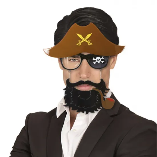 Kahve Şapkalı Pipolu Jack Sparrow Gözlüğü resmi