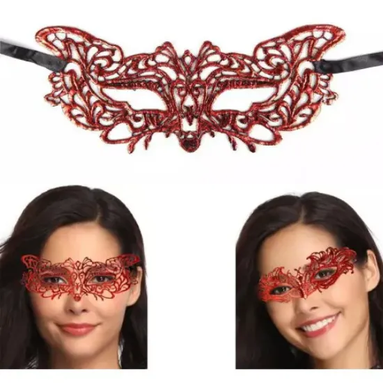 Kırmızı Dantel Masquerade Maskesi 9 No resmi