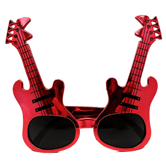 Kırmızı Renk Gitar Şekilli Parti Gözlüğü  resmi