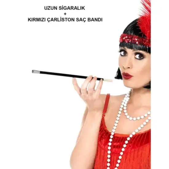 Kırmızı Retro Charliston Aksesuar Seti  resmi