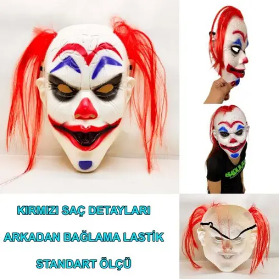 Kızıl Saçlı Joker Palyaço Maskesi  resmi