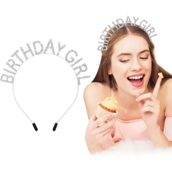 Kristal Taşlı Gümüş Birthday Girl Parti Tacı resmi