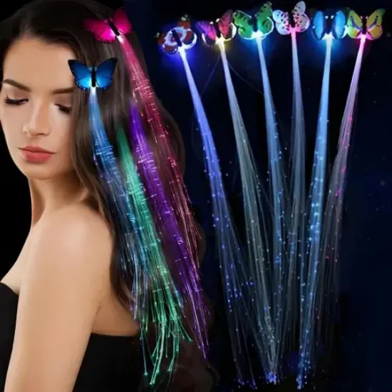 Led Fiber Optik Işıklı Kelebek Saç Klipsi resmi