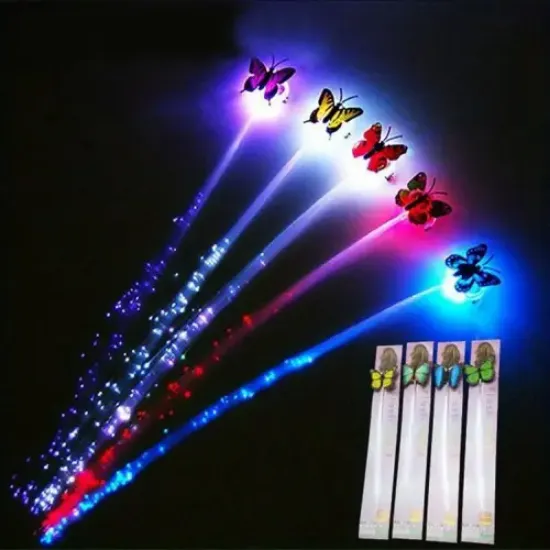 Led Fiber Optik Işıklı Kelebek Saç Klipsi resmi