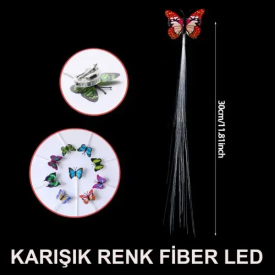 Led Fiber Optik Işıklı Kelebek Saç Klipsi resmi