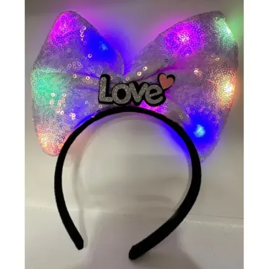 Led Işıklı Gümüş Love Yazılı Lila Fiyonk Taç resmi