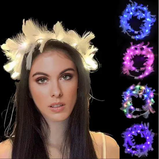 Led Işıklı RGB 3 Fonksiyonlu Otrişli Parti Tacı Beyaz Renk  resmi