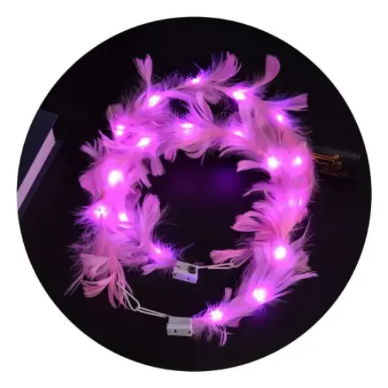 Led Işıklı RGB 3 Fonksiyonlu Otrişli Parti Tacı Pembe Renk  resmi