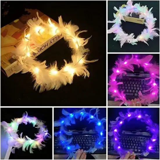 Led Işıklı RGB 3 Fonksiyonlu Otrişli Parti Tacı Pembe Renk  resmi