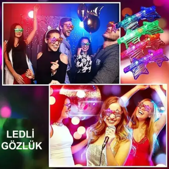 Ledli Yıldız Parti Gözlüğü 6 Renk 12 Adet resmi