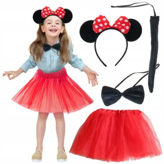 Minnie Mouse Kostüm Seti - Etek, Taç, Kuyruk, Papyon  resmi