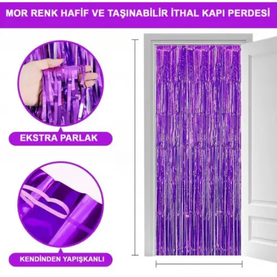 Mor Ekstra Metalize Saçaklı Arka Fon Perde resmi