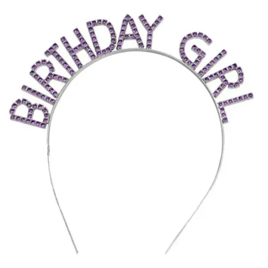 Mor Renk Kristal Taşlı Parlak Birthday Girl Yazılı Taç resmi