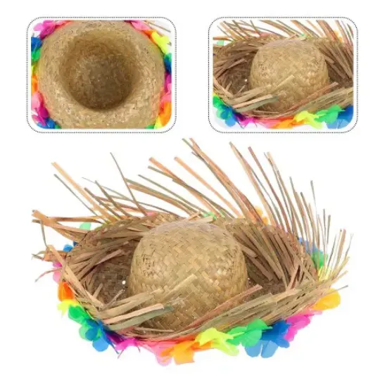Natural Renkli Püsküllü Örme Hasır Hawaii Şapka  resmi