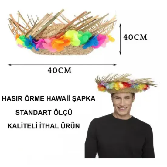 Natural Renkli Püsküllü Örme Hasır Hawaii Şapka  resmi