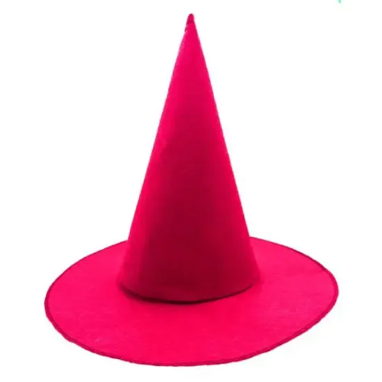 Pembe Fuşya Renk Keçe Cadı Şapkası Yetişkin Çocuk Uyumlu 35X38 cm resmi