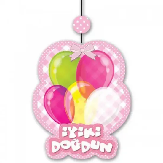 Pembe İyiki Doğdun Asmalı Süs Set 3'lü resmi