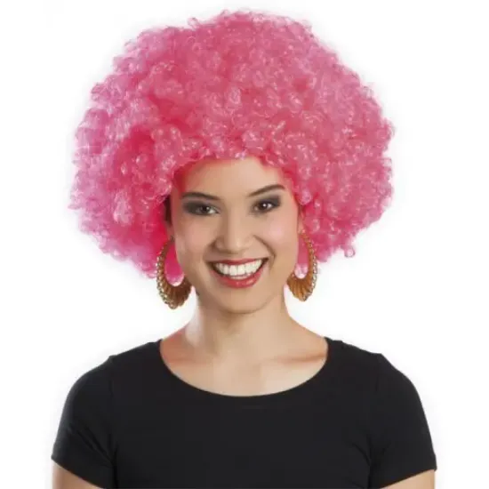Pembe Renk Kıvırcık Afro Bonus Parti Peruğu resmi