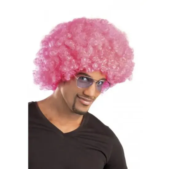 Pembe Renk Kıvırcık Afro Bonus Parti Peruğu resmi