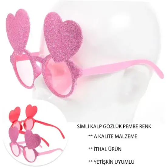 Pembe Renk Sim İşlenmiş Kalp Figürlü Parti Gözlüğü resmi
