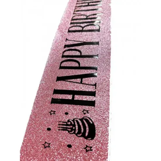 Pembe Siyah Happy Birthday Simli Kuşak Kemer resmi