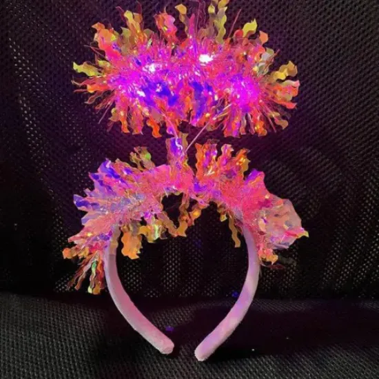 Püsküllü Led Işıklı Parlak Hologramlı Taç Pembe resmi