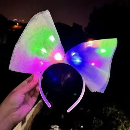 Rengarenk Led Işıklı Fiyonk Tül Parti Tacı Beyaz resmi
