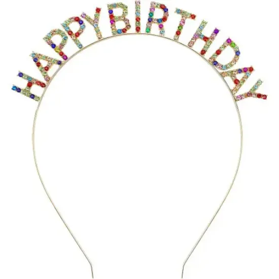 Renkli Kristal Taşlı Lüks Happy Birthday Taçı resmi