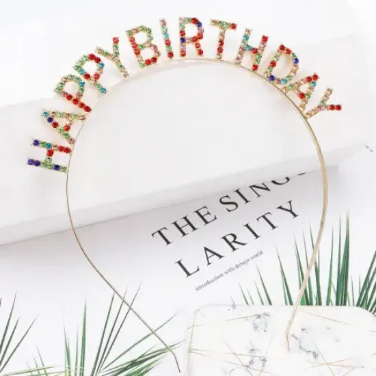 Renkli Kristal Taşlı Lüks Happy Birthday Taçı resmi