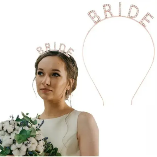 Rose Gold Bekarlığa Veda Kristal Taş Bride Tacı resmi