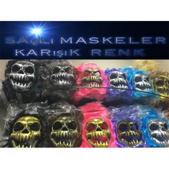 Saçlı Kuru Kafa İskelet Maske 1 Adet resmi
