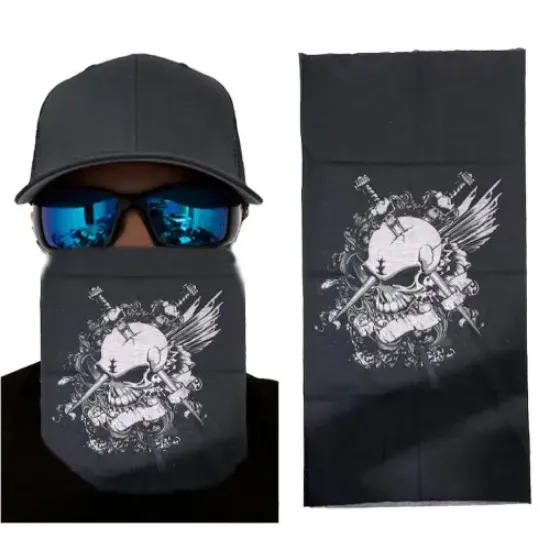 Siyah Beyaz Kafatası Baskılı Buff Bandana 25x48 cm resmi