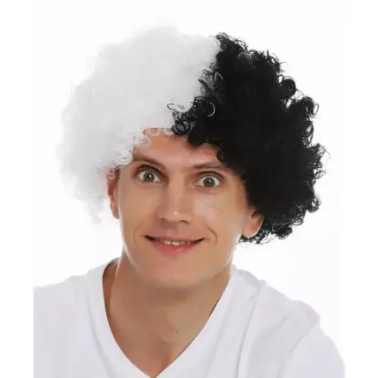 Siyah Beyaz Kıvırcık Afro Bonus Taraftar Peruğu  resmi