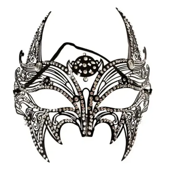 Siyah Lazer Kesim Kristal Taşlı Metal Lüks Maske resmi