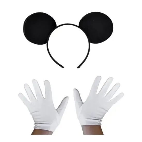 Siyah Mickey Mouse Tacı ve Beyaz Eldiven Seti  resmi