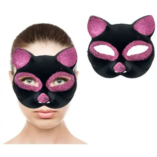 Siyah Renk Pembe Simli Kedi Maskesi resmi