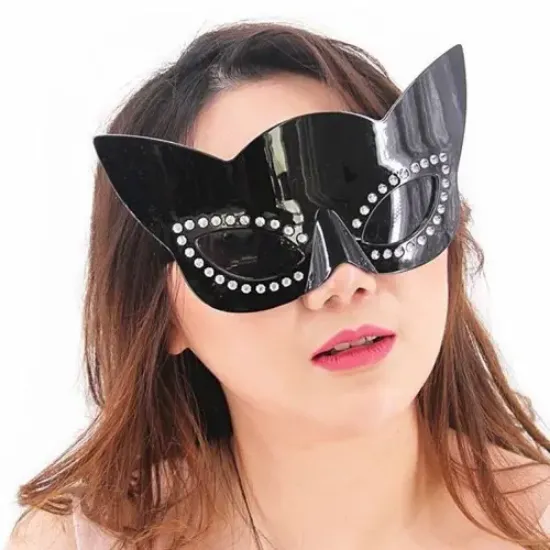 Siyah Renk Siyah Camlı Kedi Şekilli Parti Gözlüğü resmi