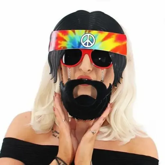 Siyah Saçlı Bandana Hippi Parti Gözlüğü resmi