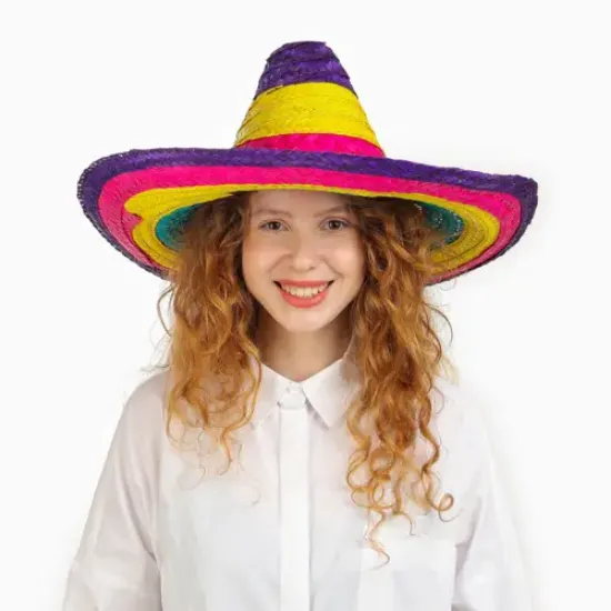 Sombrero Meksika Şapkası Renkli Örme Hasır Çocuk Boy resmi