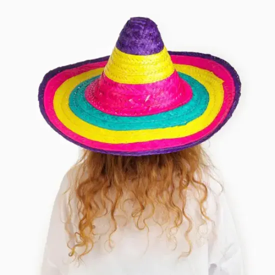 Sombrero Meksika Şapkası Renkli Örme Hasır Çocuk Boy resmi