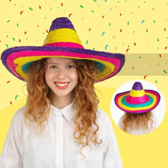 Sombrero Meksika Şapkası Renkli Örme Hasır Çocuk Boy resmi