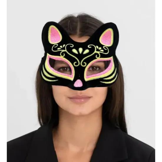 Süet Pembe Sarı Kedi Maskesi resmi