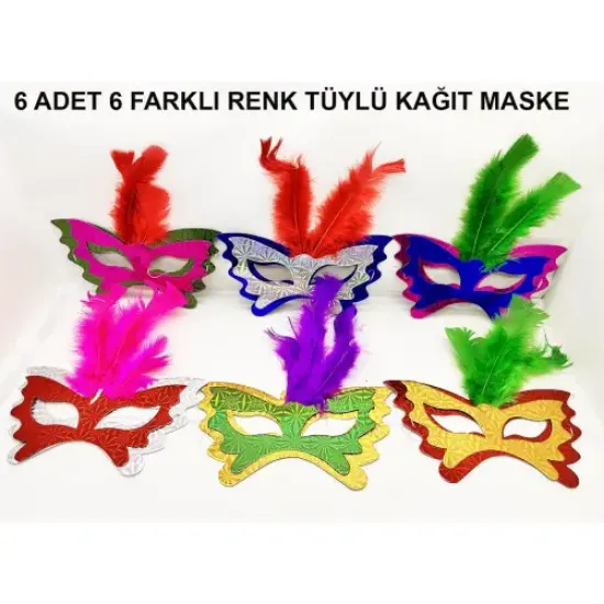 Tüylü Kağıt Parti Venedik Balo After Maskesi 6 Adet resmi